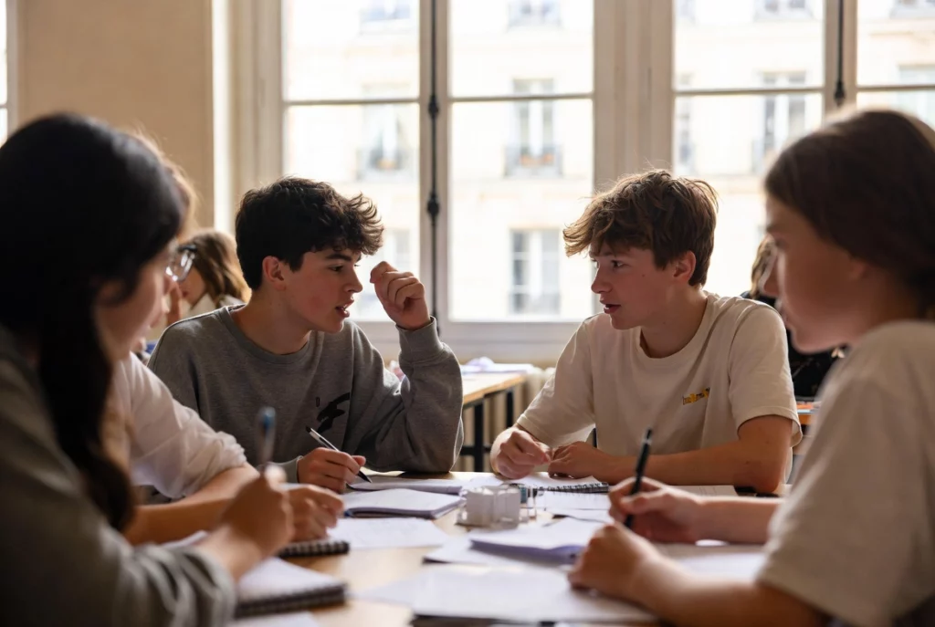 Élèves en activité collaborative dans une salle de classe – École Galilée Paris 16e