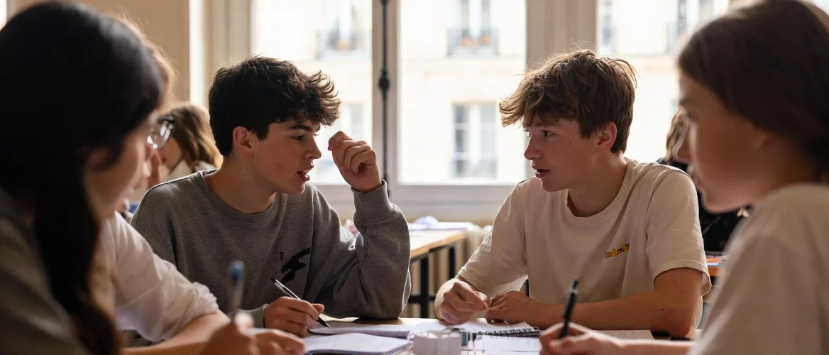 Élèves en activité collaborative dans une salle de classe – École Galilée Paris 16e