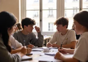 Élèves en activité collaborative dans une salle de classe – École Galilée Paris 16e